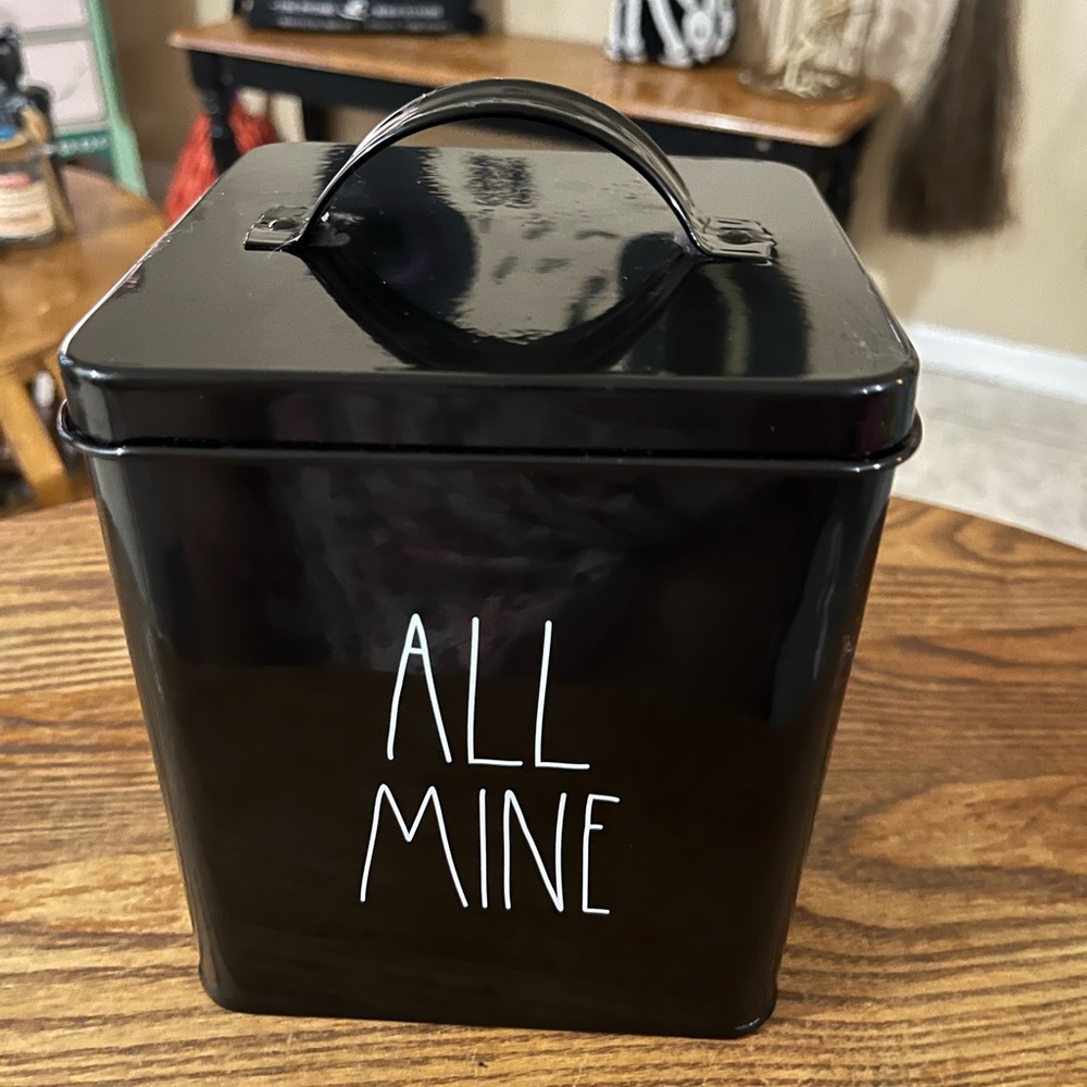 RARE Rae Dunn ALL MINE Tin Box - Stash Box Trinket Box Cookie Tin